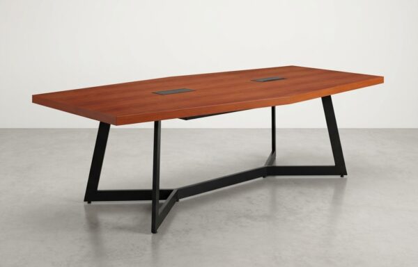 Mesa de juntas o reuniones de estilo industrial.